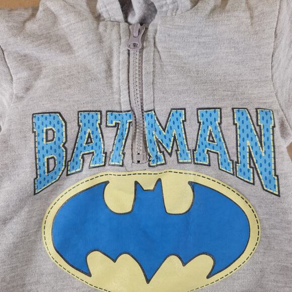 Batman Baby Unisex Gray Hoodie 0-3M & White Sleeper 4-6M Set with Logo Prints - Picture 3 of 13
